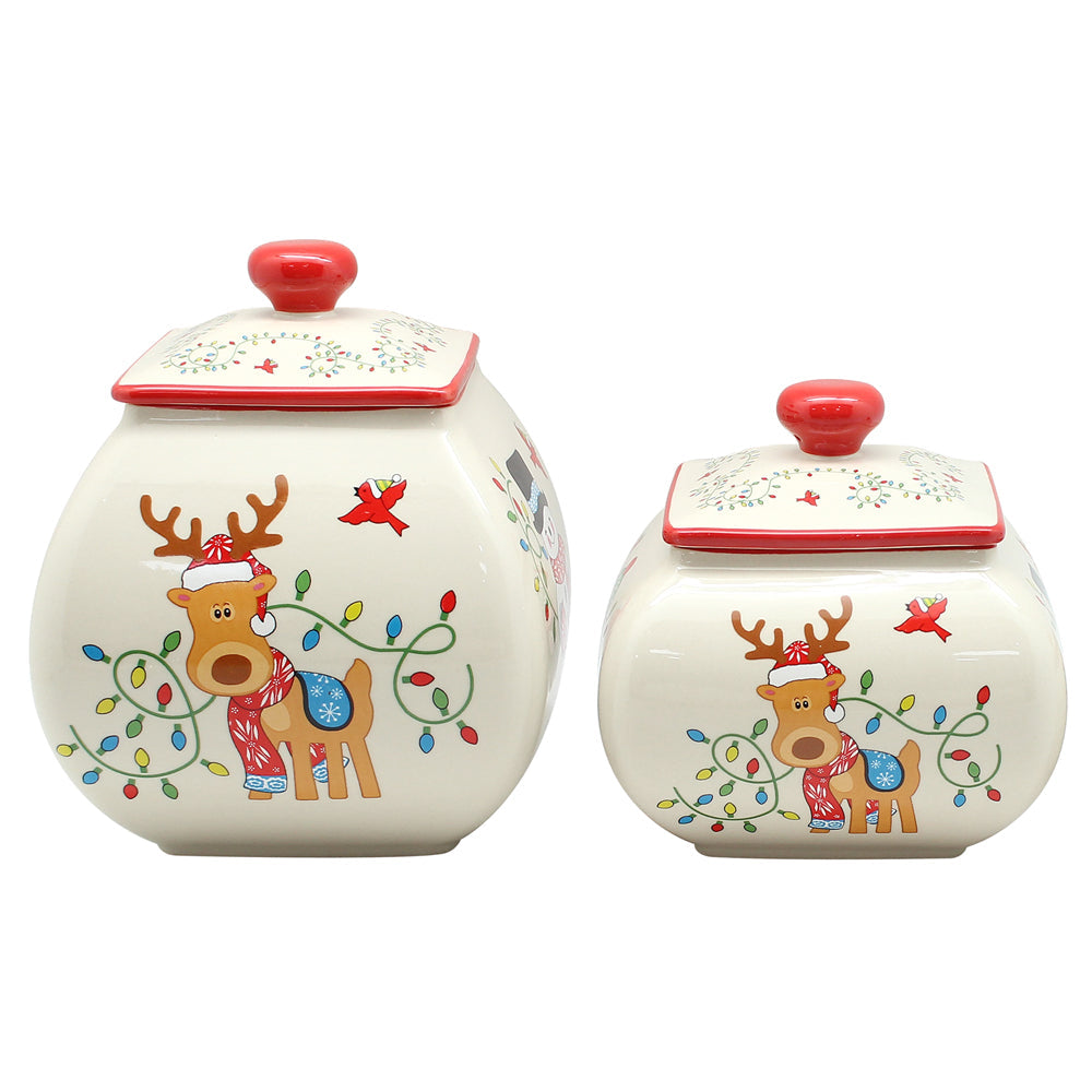 1 qt & 2 qt Ginger Jar Canisters with Lids Set Seasonal / Winter Whimsy