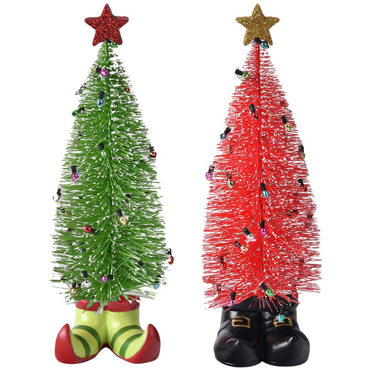 10" Sisal Christmas Trees with Feet, Set of 2