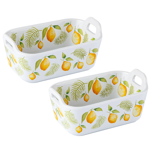 10 oz Squoval Ramekins with Upswept Handles, Set of 2 Lemons & Palm