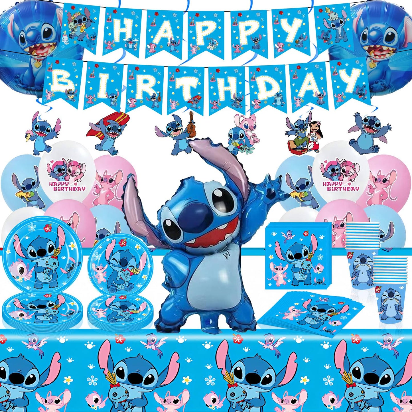 103 PCS Stitch Birthday Party Supplies Stitch Party Decorations Set Includes Tableware Set